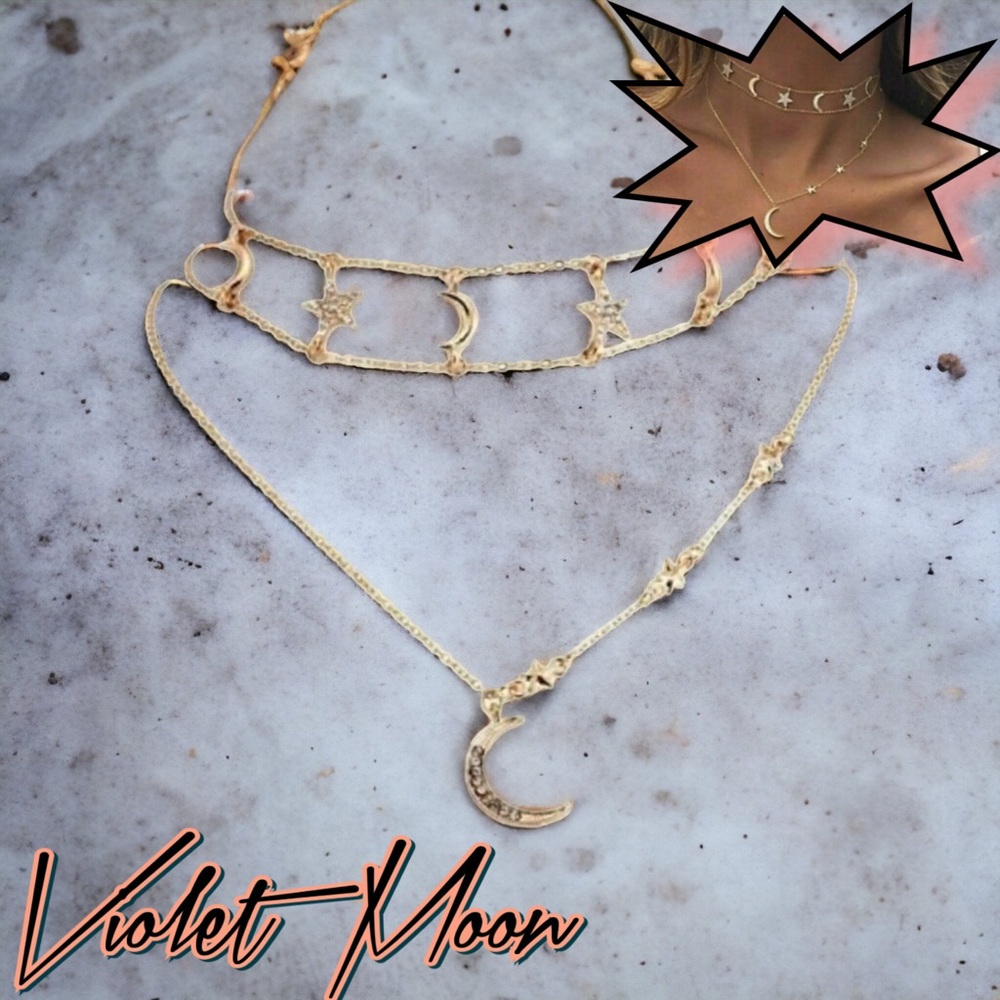 2 Left! New! ☆ HP! Star & Crescent Moon Multi-Layered Necklace